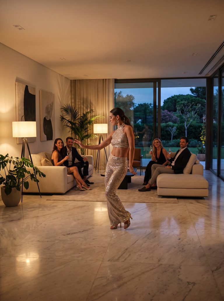 Gogo femenina en fiesta privada en villa