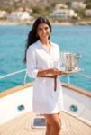 Hostess en Marbella para eventos privados: con bandeja de champán en proa de yate de lujo | Espectáculos Luxury
