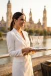 Hostess en Zaragoza para eventos privados: sirviendo copas de bienvenida en terraza junto al río | Espectáculos Luxury